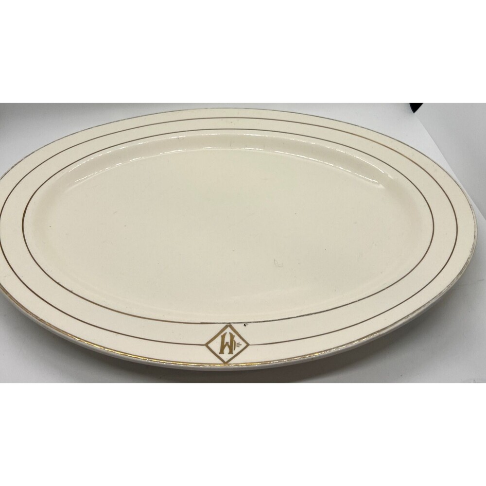 Vintage Stetson 13" Bone China Platter ivory 22 Kt. Gold Trim Made USA monogram